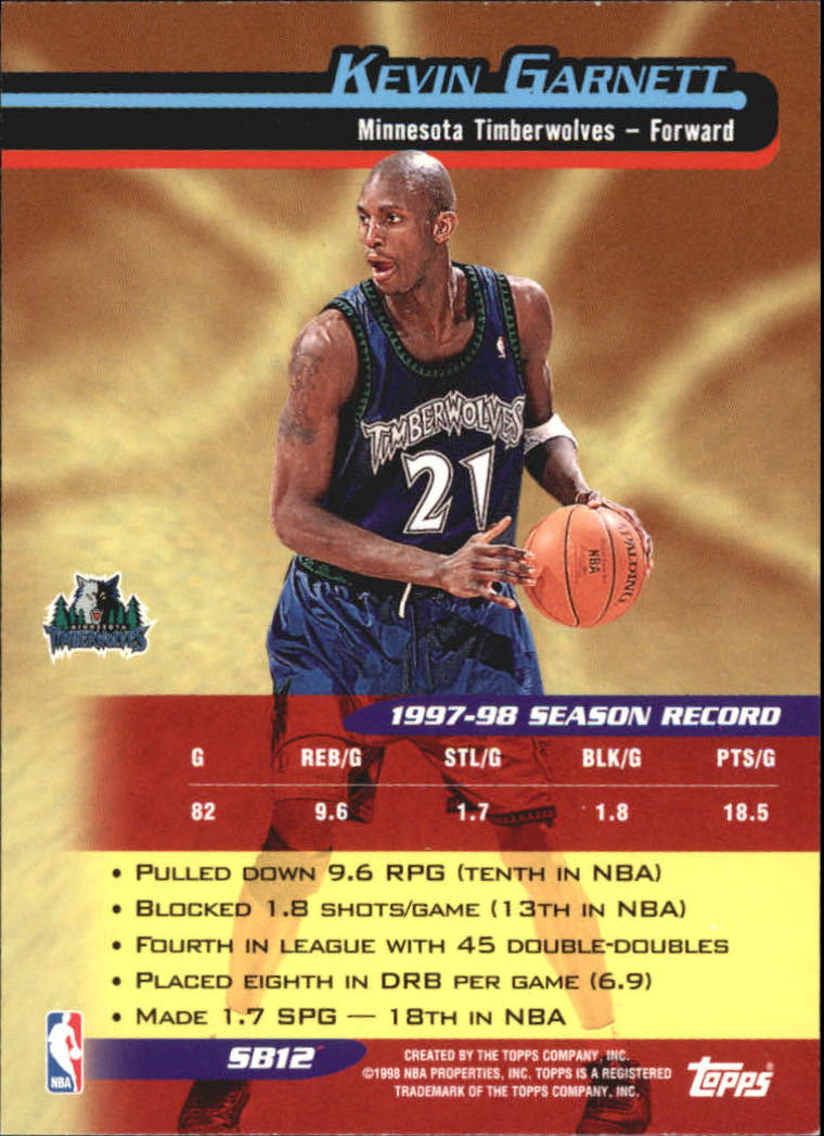 1998-99 Topps Season's Best #SB12 Kevin Garnett back image
