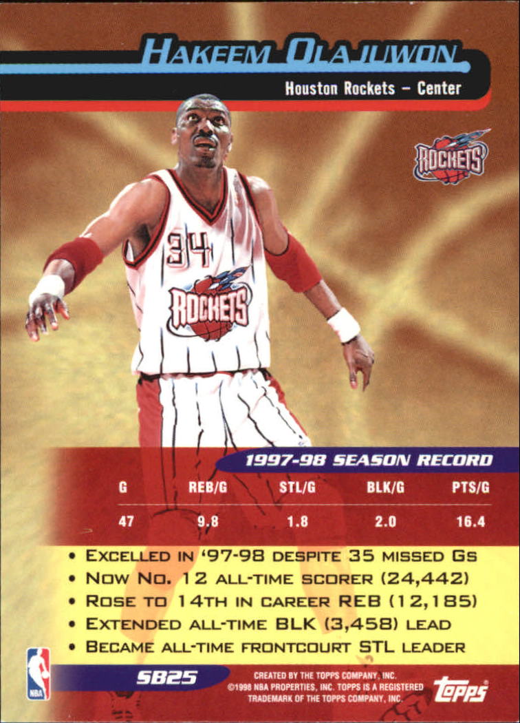 1998-99 Topps Season's Best #SB25 Hakeem Olajuwon back image