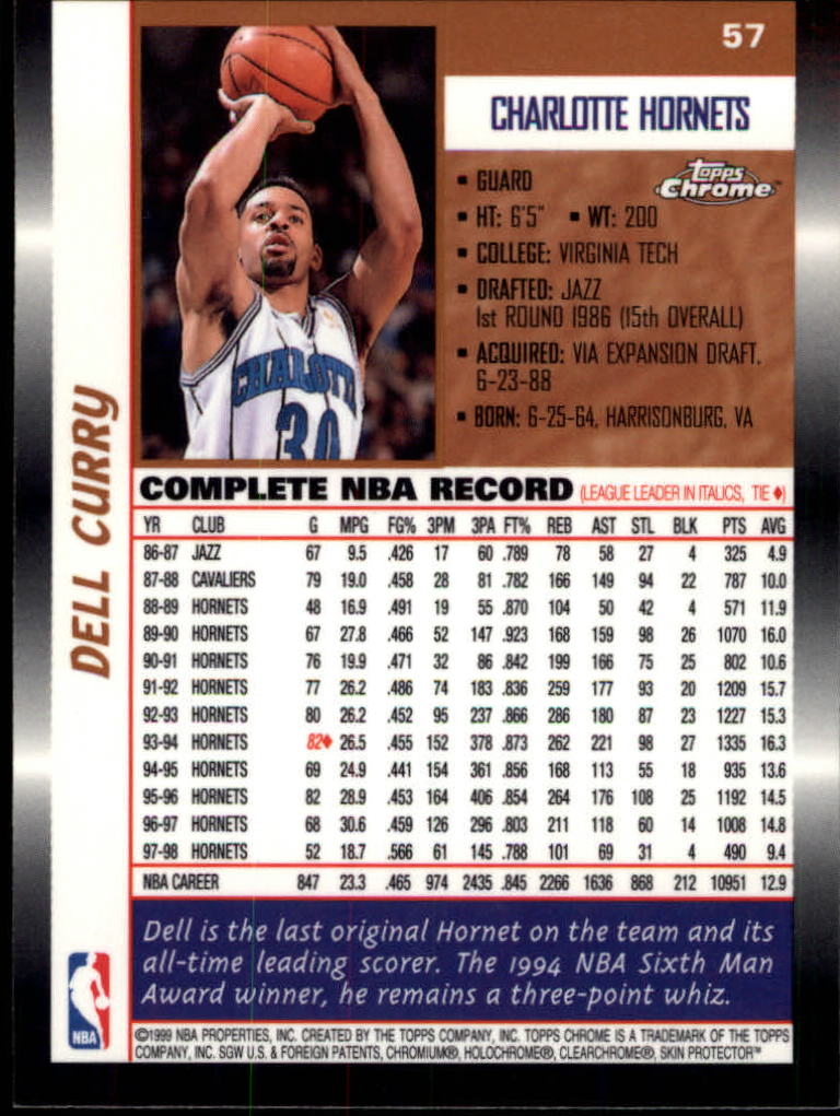 1998-99 Topps Chrome #57 Dell Curry back image