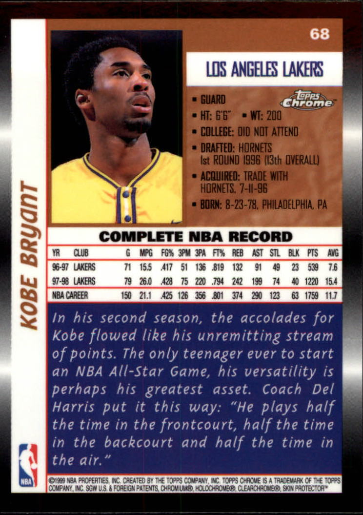 1998-99 Topps Chrome #68 Kobe Bryant back image