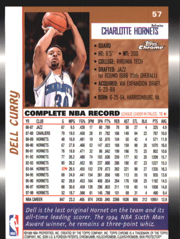1998-99 Topps Chrome Refractors #57 Dell Curry back image