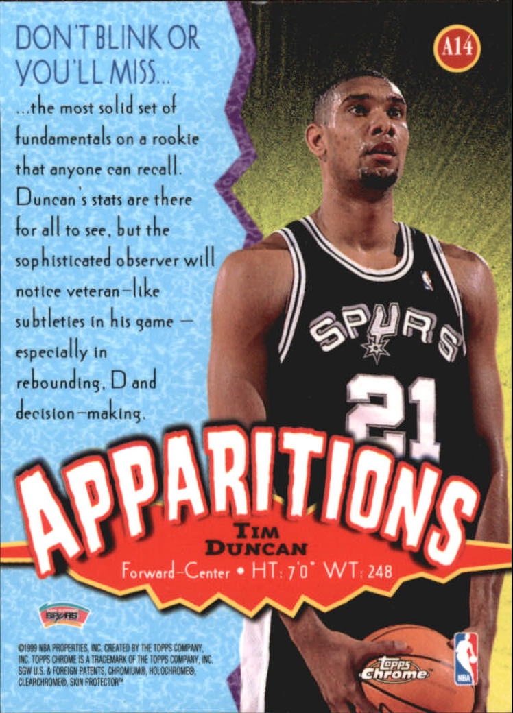 1998-99 Topps Chrome Apparitions #A14 Tim Duncan back image