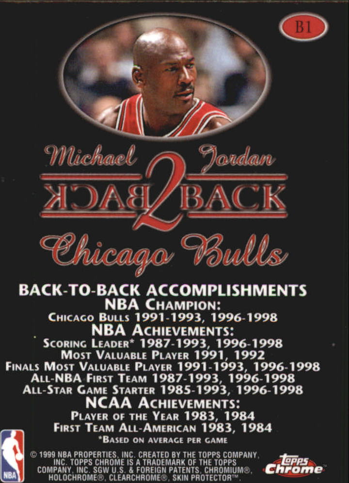 1998-99 Topps Chrome Back 2 Back #B1 Michael Jordan back image