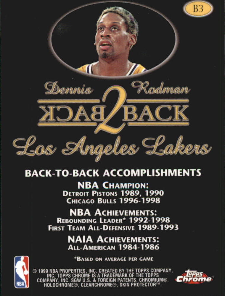 1998-99 Topps Chrome Back 2 Back #B3 Dennis Rodman back image