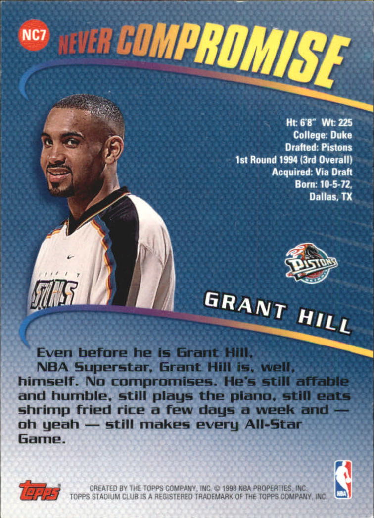 1998-99 Stadium Club Never Compromise #NC7 Grant Hill back image
