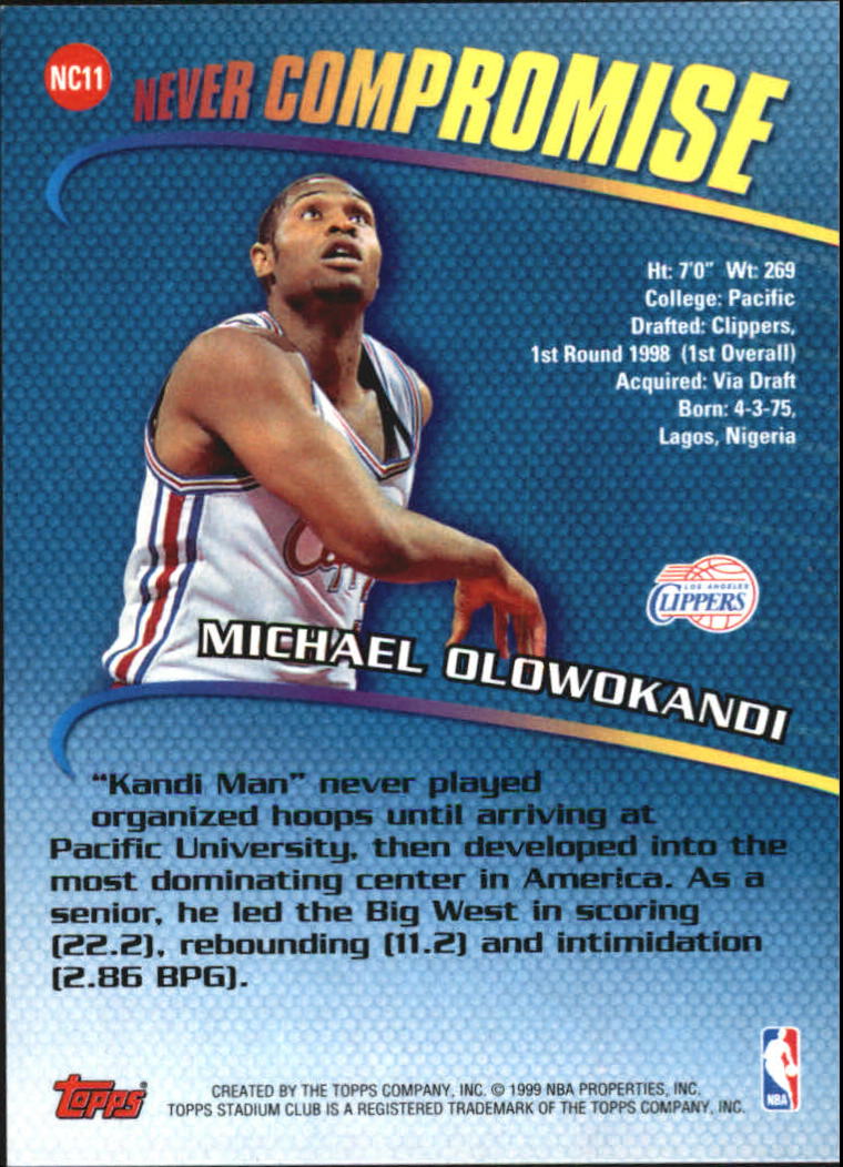 1998-99 Stadium Club Never Compromise #NC11 Michael Olowokandi back image