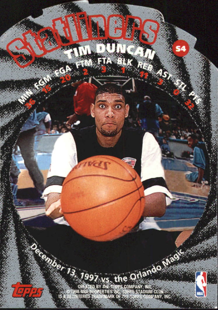 1998-99 Stadium Club Statliners #S4 Tim Duncan back image