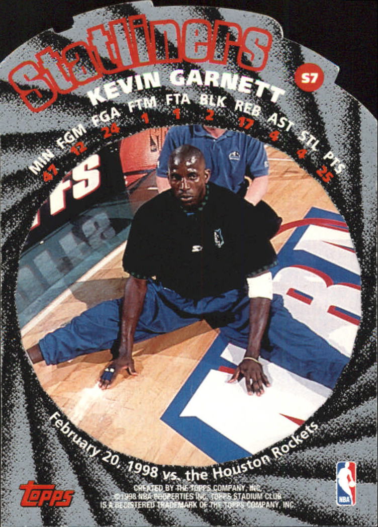 1998-99 Stadium Club Statliners #S7 Kevin Garnett back image