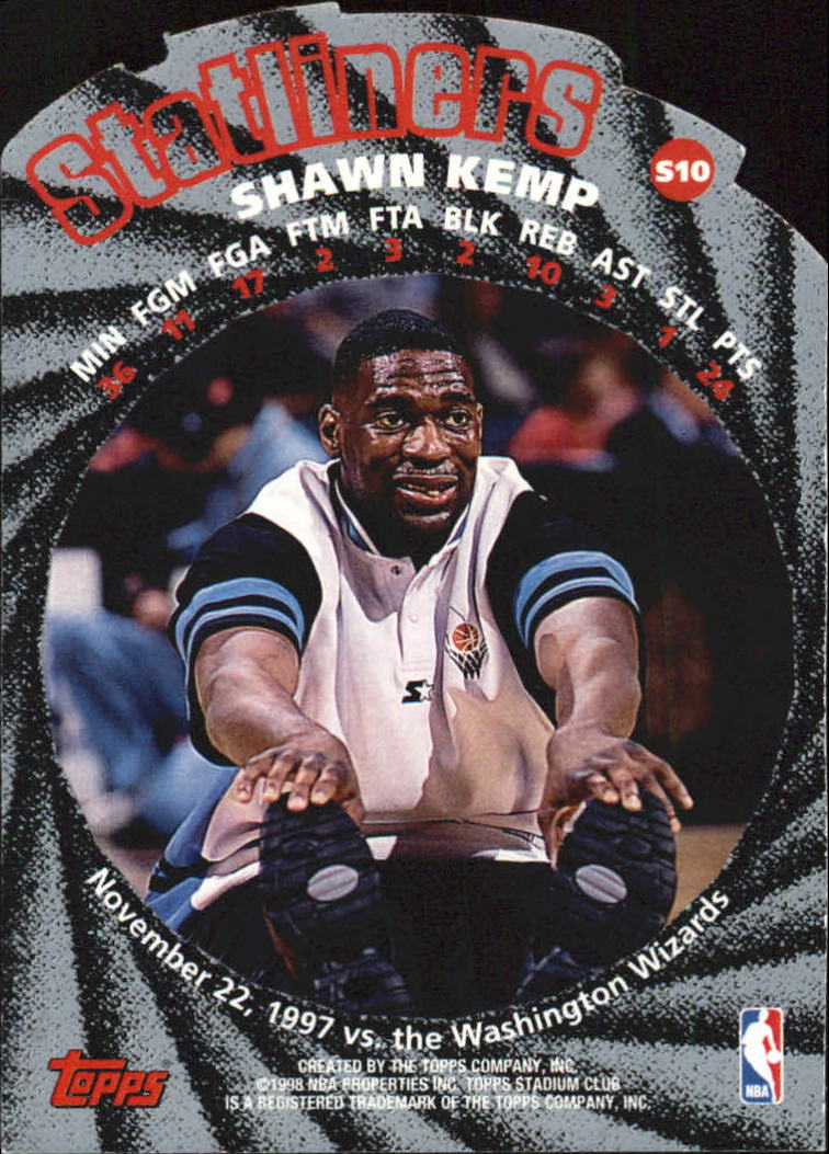 1998-99 Stadium Club Statliners #S10 Shawn Kemp back image
