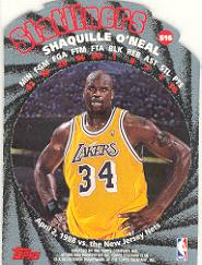 1998-99 Stadium Club Statliners #S16 Shaquille O'Neal back image
