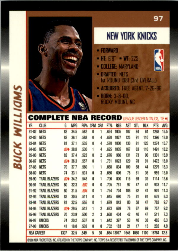 1998-99 Topps #97 Buck Williams back image