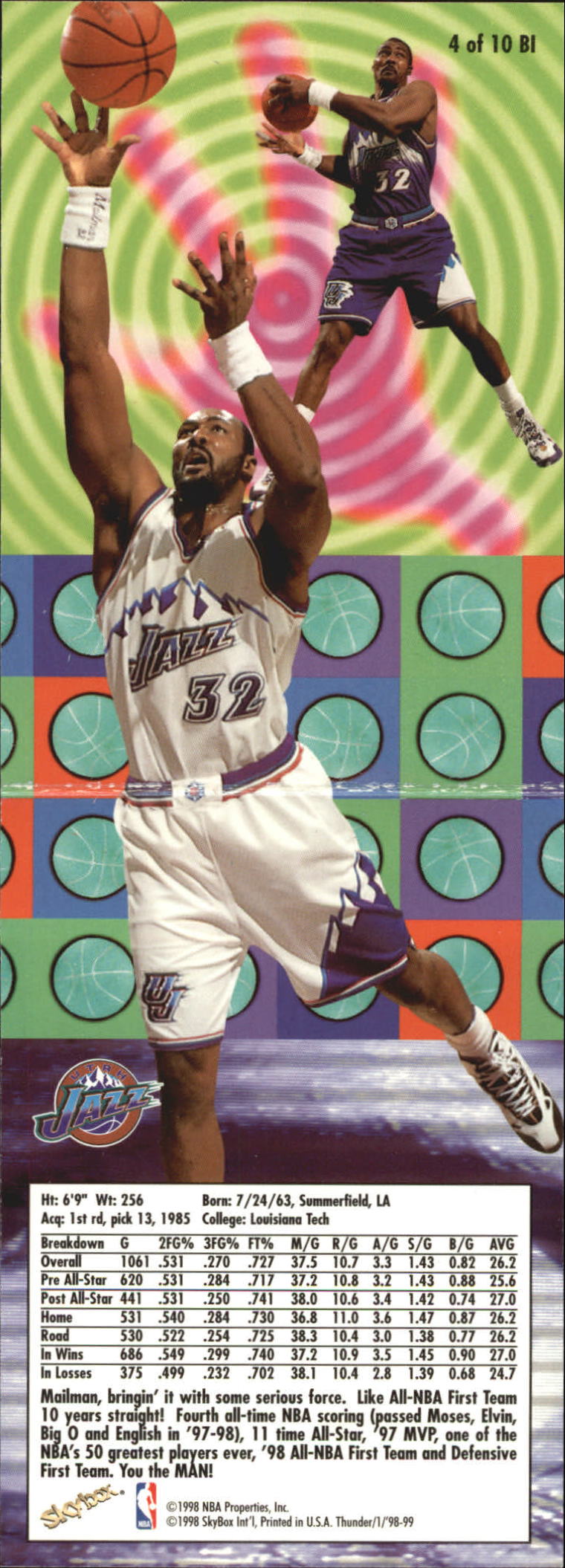 1998-99 SkyBox Thunder Bringin' It #4 Karl Malone back image