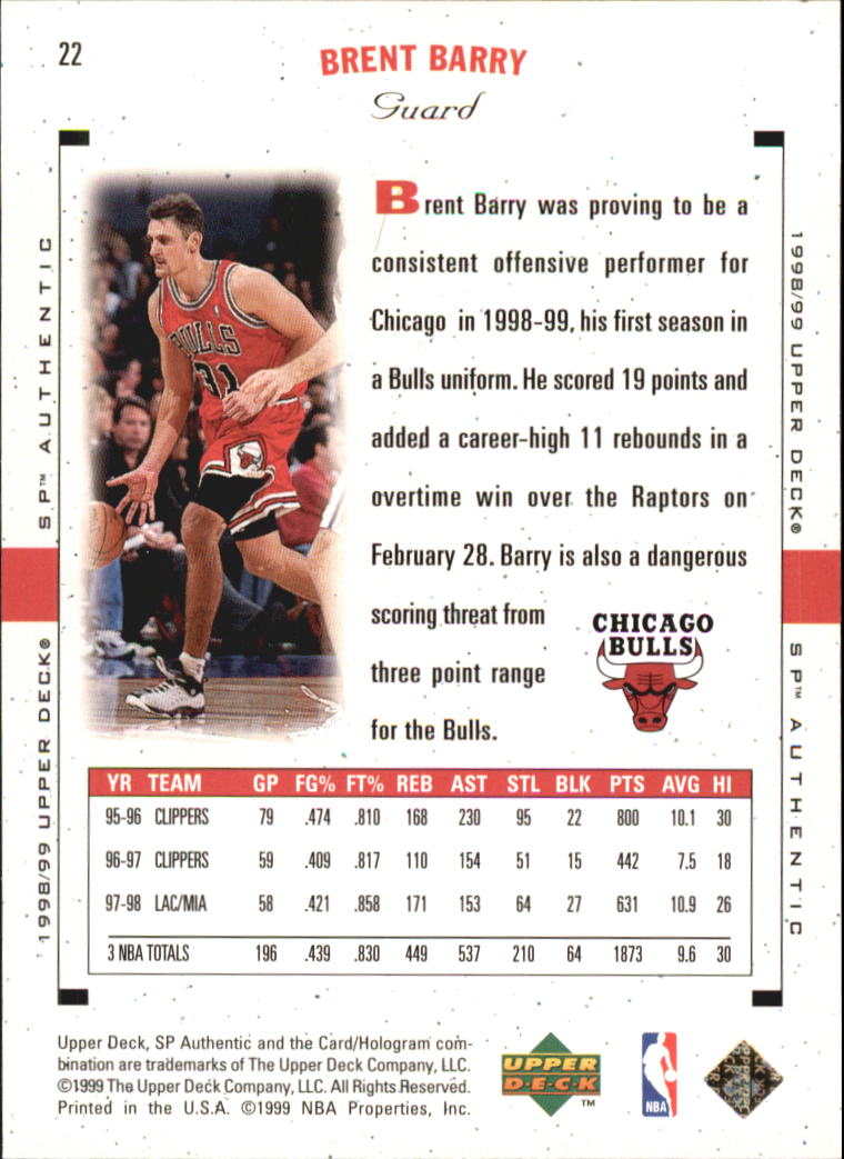 1998-99 SP Authentic #22 Brent Barry back image