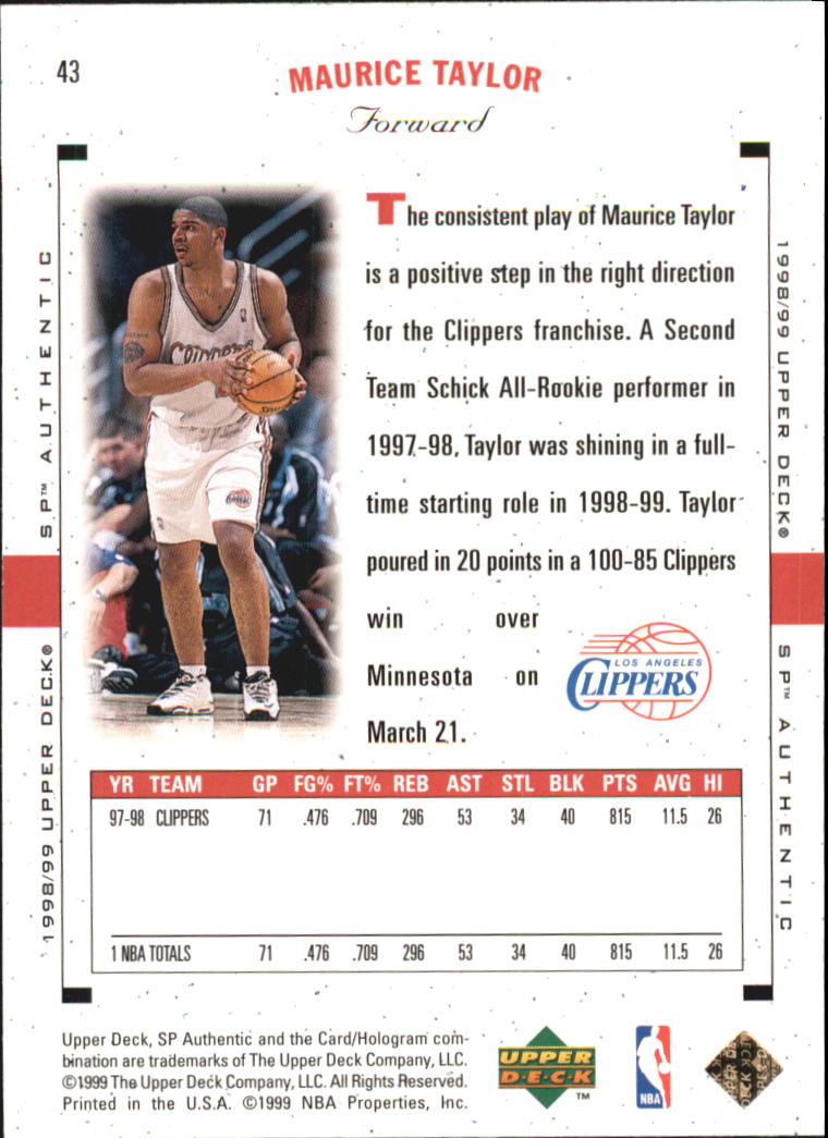 1998-99 SP Authentic #43 Maurice Taylor back image