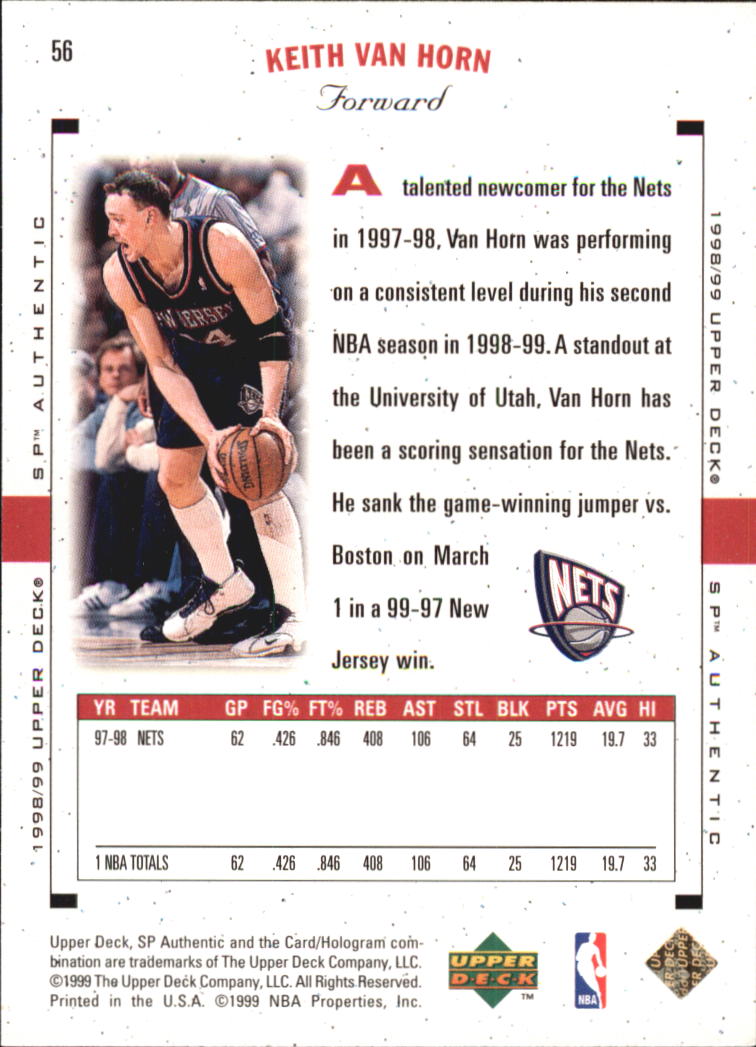 1998-99 SP Authentic #56 Keith Van Horn back image