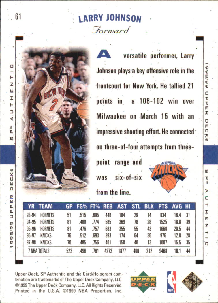 1998-99 SP Authentic #61 Larry Johnson back image