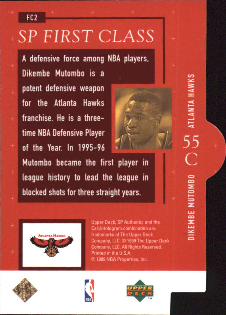 1998-99 SP Authentic First Class #FC2 Dikembe Mutombo back image
