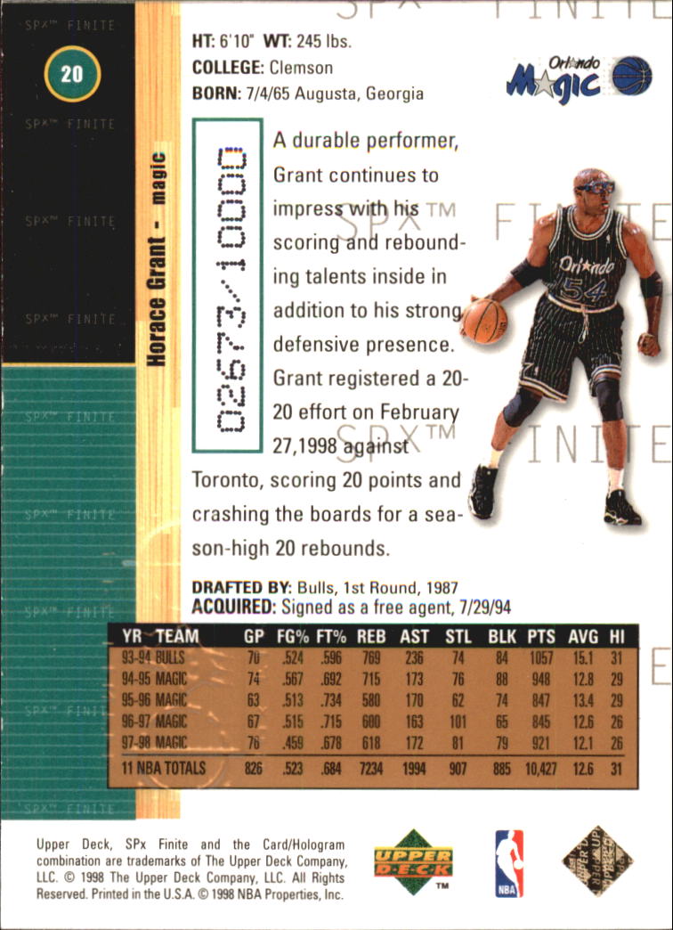 1998-99 SPx Finite #20 Horace Grant back image