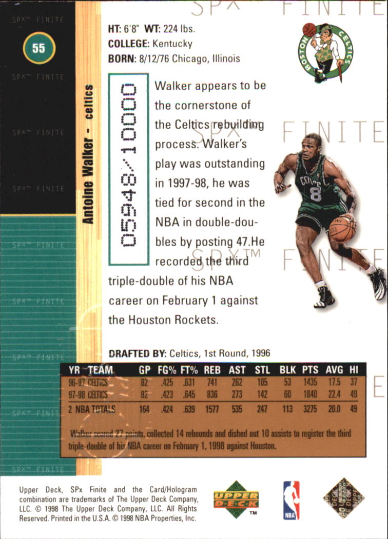 1998-99 SPx Finite #55 Antoine Walker back image