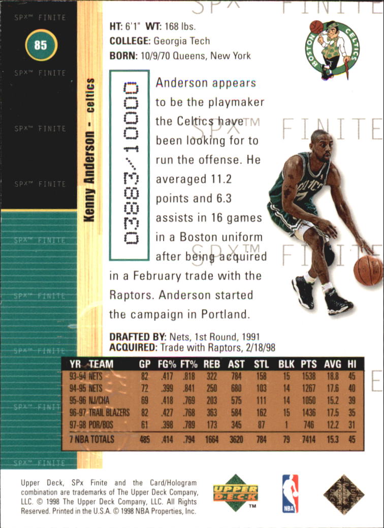 1998-99 SPx Finite #85 Kenny Anderson back image