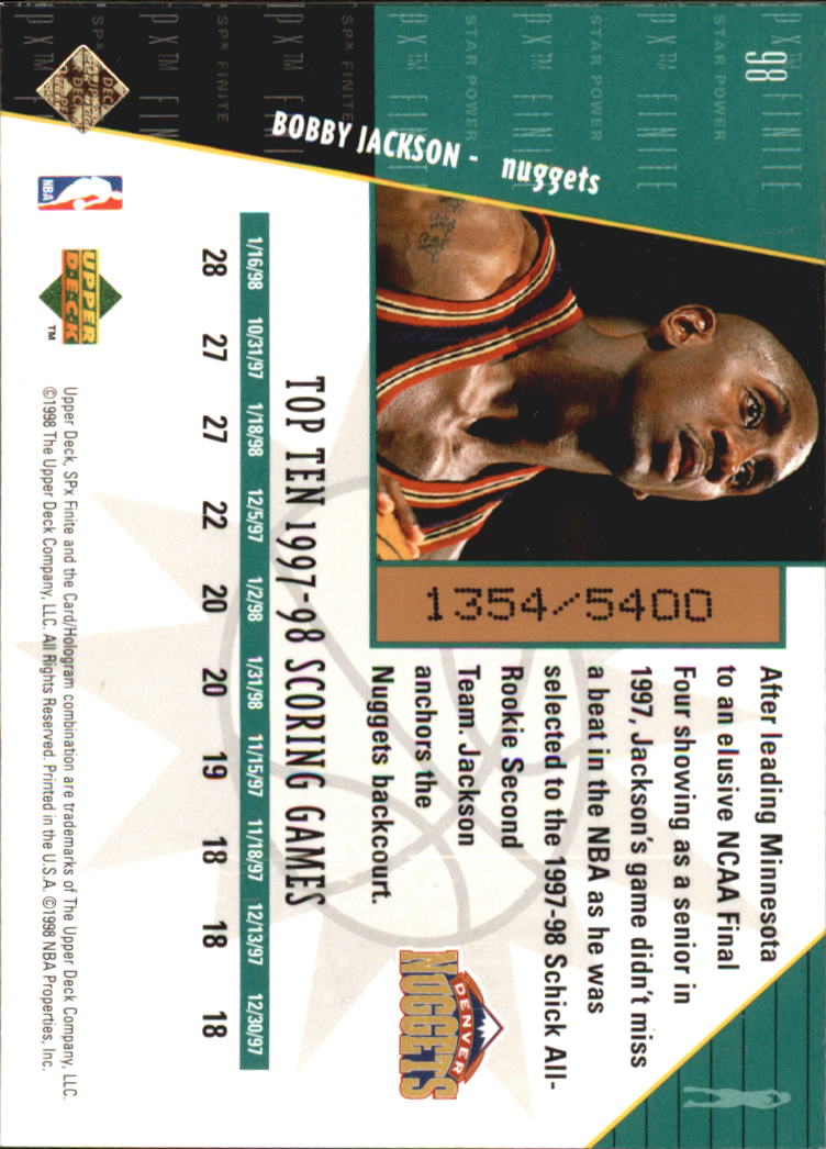 1998-99 SPx Finite #98 Bobby Jackson SP back image