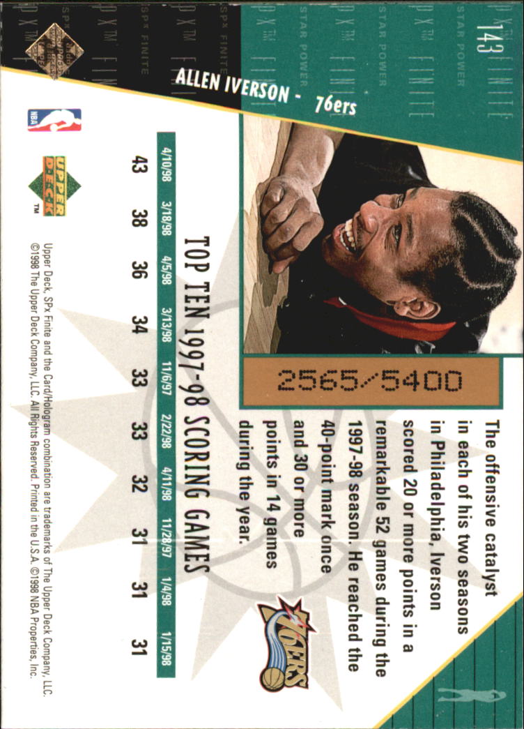 1998-99 SPx Finite #143 Allen Iverson SP back image