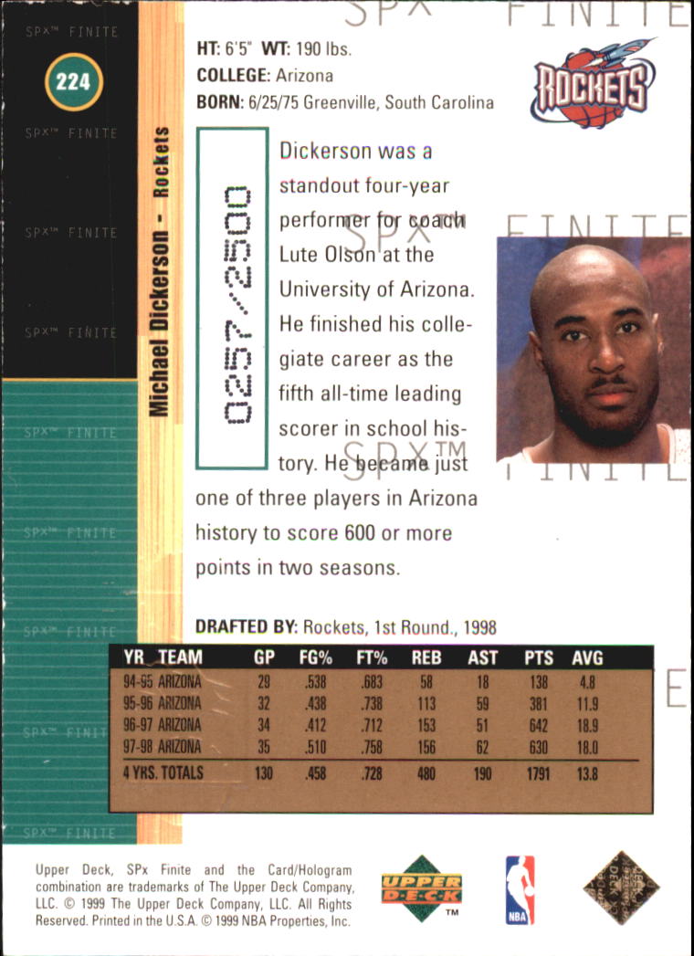 1998-99 SPx Finite #224  Michael Dickerson RC