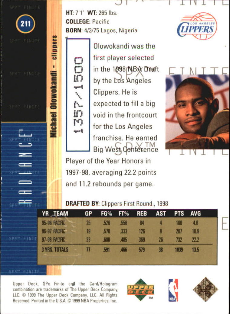 1998-99 SPx Finite Radiance #211 Michael Olowokandi