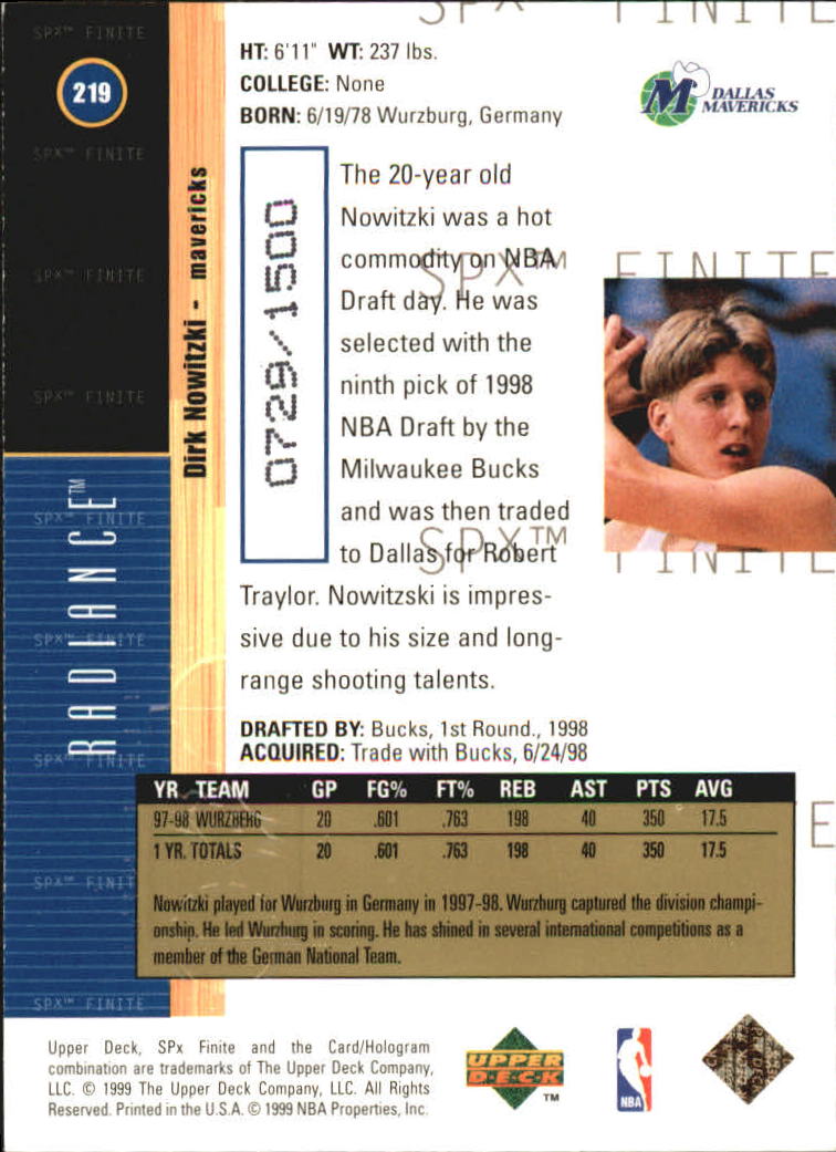 1998-99 SPx Finite Radiance #219 Dirk Nowitzki back image