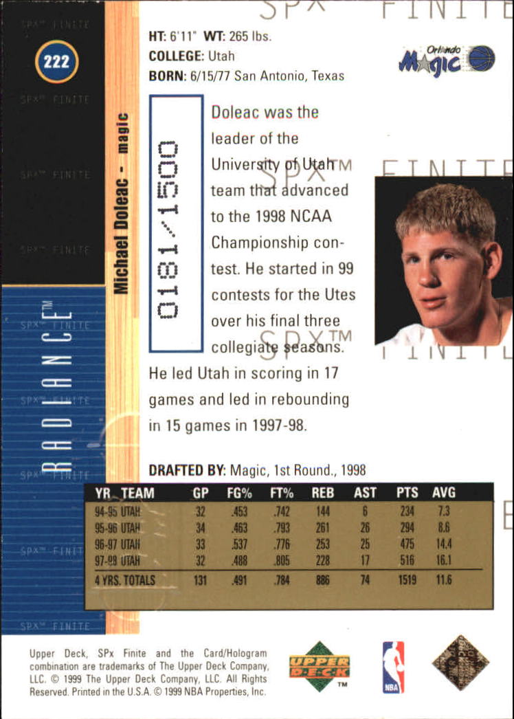 1998-99 SPx Finite Radiance #222 Michael Doleac
