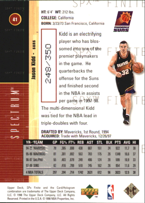 1998-99 SPx Finite Spectrum #41 Jason Kidd back image