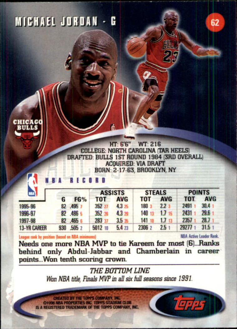 1998-99 Stadium Club #62 Michael Jordan - NM-MT