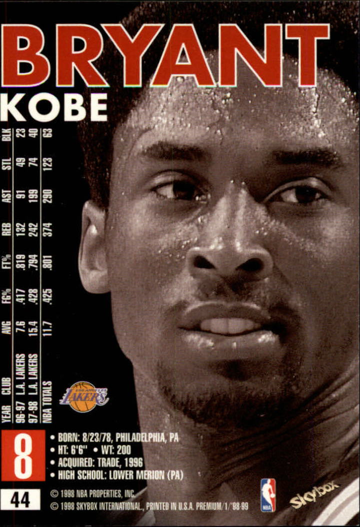 1998-99 SkyBox Premium #44 Kobe Bryant back image