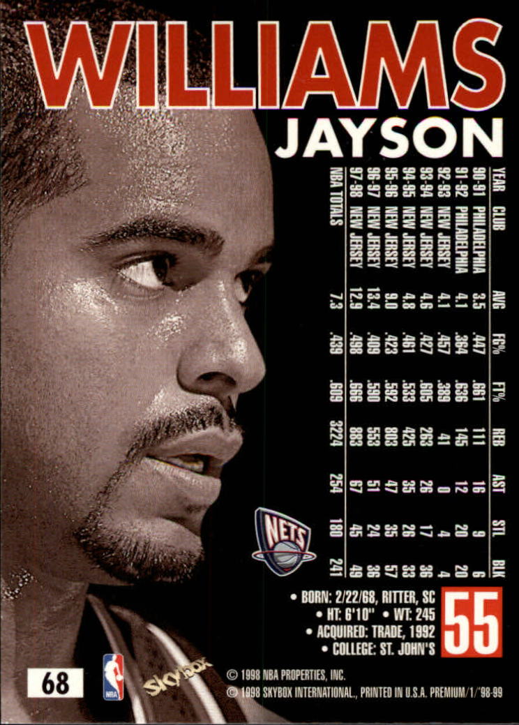 1998-99 SkyBox Premium #68 Jayson Williams back image