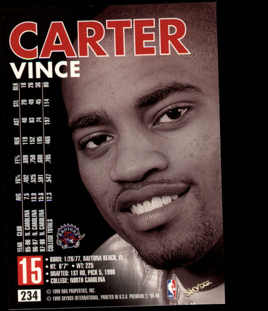 1998-99 SkyBox Premium #234 Vince Carter RC back image