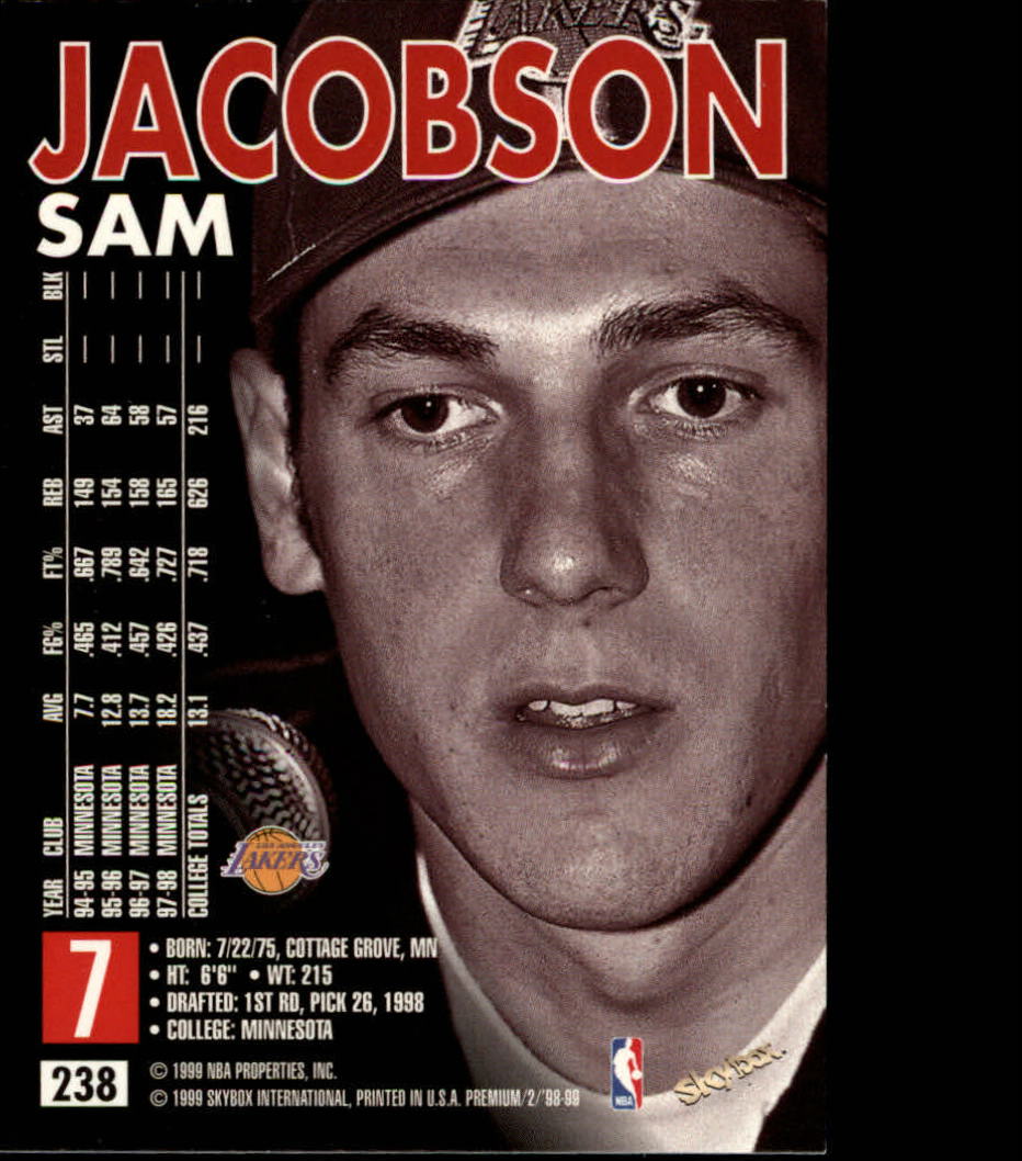 1998-99 SkyBox Premium #238 Sam Jacobson RC back image