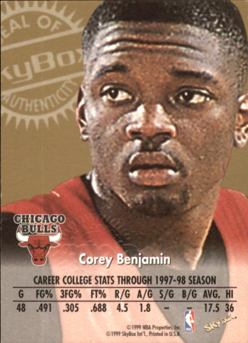 1998-99 SkyBox Premium Autographics #12 Corey Benjamin back image