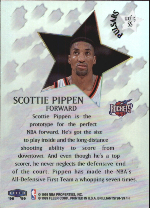 1998-99 Fleer Brilliants Shining Stars Pulsars #12 Scottie Pippen back image