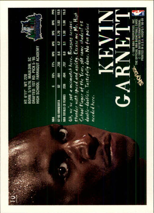 1998-99 Hoops #10 Kevin Garnett back image