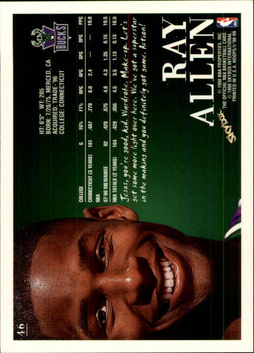 1998-99 Hoops #46 Ray Allen back image