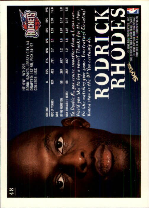 1998-99 Hoops #48 Rodrick Rhodes back image