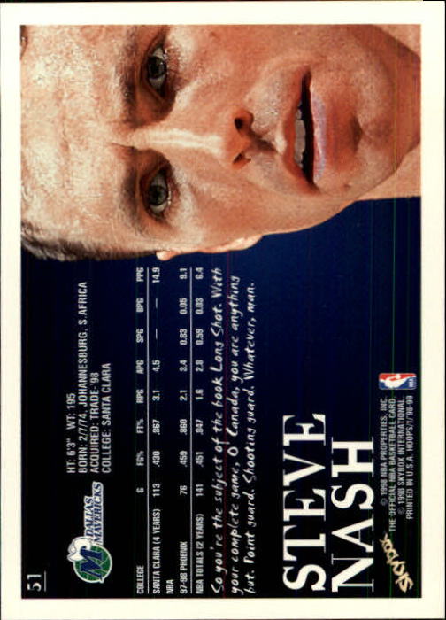 1998-99 Hoops #51 Steve Nash back image