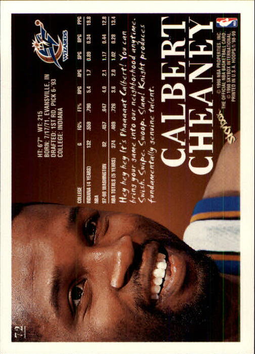 1998-99 Hoops #72 Calbert Cheaney back image