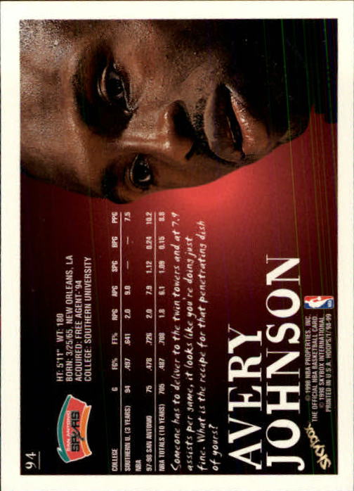 1998-99 Hoops #94 Avery Johnson back image