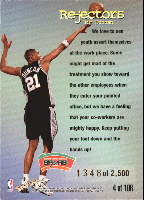1998-99 Hoops Rejectors #4 Tim Duncan back image