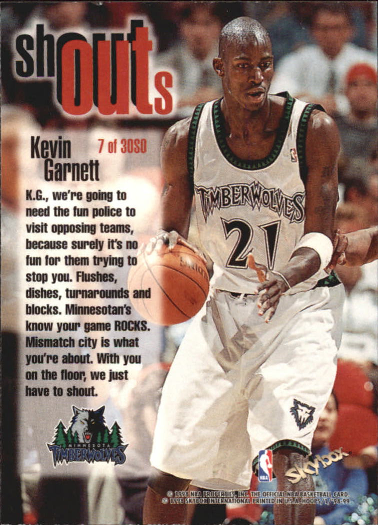 1998-99 Hoops Shout Outs #7 Kevin Garnett back image