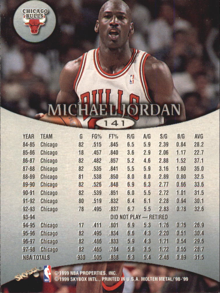 1998-99 SkyBox Molten Metal #141 Michael Jordan back image