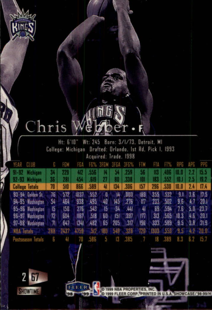 1998-99 Flair Showcase Row 2 #67 Chris Webber back image
