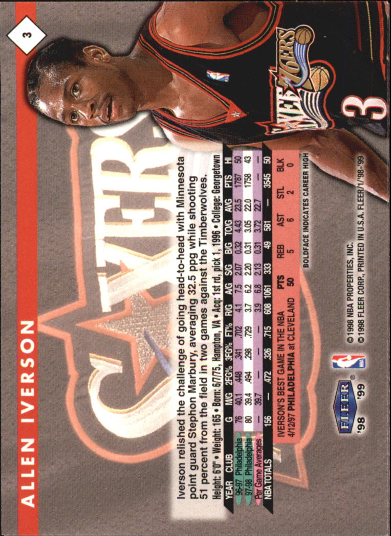 1998-99 Fleer #3 Allen Iverson back image