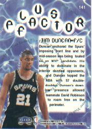1998-99 Fleer #141 Tim Duncan PF back image